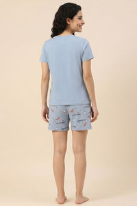 Zivame Farm Lore Knit Cotton Short Set - Ashley Blue — thumbnail 4